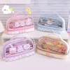 Crayon Sacs Transparent Portable Dessin Animé Lapin Grande Capacité Cas Double Couche Stylo Sac Papeterie Organisateur Maquillage Pochette De Rangement 230802