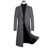 Trench da uomo 2023 Autunno e Inverno Boutique Lana Nero Grigio Classico Tinta unita Giacca da uomo Cappotto di lana extra lungo caldo spesso