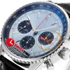 BLS NAVITIMER B01 ETA A7750自動クロノグラフメンズウォッチアイスブルーブラックスティックダイヤルレザーとホワイトラインAB0138241C1P1スーパーエディションリロジHOMBRE SWISSTIME B2