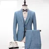 メンズスーツ夏の高品質のブルーリネンスーツマンウェディング2023 Groom's Tuxedo 3ピーススリムフィットコスチュームHommeカジュアルブレザーHombre