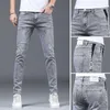 Men's Jeans Fashionable Luxury Gray Solid Denim Pants Slim Fit Tretch Drsigner Skinny For Summer Casual Wear