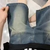 Hommes jean Denim Shorts été rétro ample jambe large demi pantalon japonais Ins marque de mode Hip Hop droit Pirate 2023