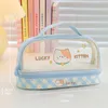 Crayon Sacs Transparent Portable Dessin Animé Lapin Grande Capacité Cas Double Couche Stylo Sac Papeterie Organisateur Maquillage Pochette De Rangement 230802