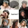 Stingy Brim Hats New outono inverno Plaid Beret Boinas Para Mulheres Boinas Francesas Moda Feminino Houndstooth Boinas Boinas Pretas Com Corda Ajustável J230802