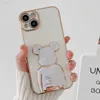 Cell Phone Cases Fashion Cute Electroplating Bracket Bear Mobile Phone Case For iPhone 14 13 12 11 Pro Max X Xr Xs 8 7 Camera Protector Cover L230731