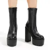 Bottes 2023 automne bout rond fond épais fermeture éclair latérale mode 14cm talon haut grand court F-13