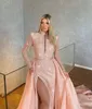 Paillettes Elegant Pinking Evening Overskirts Sleeves V Neck Neck Formal Party Prom Robe Pleas Pleas High Slit Robes pour Ocn es