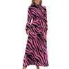 Casual Dresses Rosa Zebra Dress High Waist Purple and Black Stripes Design Beach långärmad stilfull maxi sexiga kläder