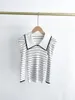 Women's Sweaters DUTRIEUX 2023 Spring Rib Knit Jersey Mujer Sweater Japan Style Stripe Bubble Sleeve Jumper Lapel Casual All-match Pullover