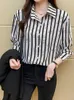 Women's Blouses Retro Long Sleeve Letter Striped Elegant Chiffon Blouse Women Autumn Professional Wear Tops 2023 Turn Down Collar Festival