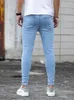 Jeans da uomo Scratch For Men Pencil Pants Stretch Skinny Designer maschile Denim elastico Streetwear Sky Blue