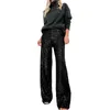 Kadın Pantolon Kadınlar Sırıltılı Metalik Geniş Bacak Pantolonları Y2K Sequined Yüksek Katlı Glamoun