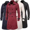 Men's Trench Coats Mens Spring Autumn Windbreak Overcoat Long With Belt Male Pea Coat Double Breasted Peacoat W03