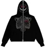 2023 New Women's Street Hoodie Skull Rhinestone Zipper Hoodie