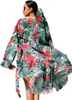 2023 femmes maillot De bain couvrir manches caftan plage tunique Robe Robe De Plage paréo col haut maillots De bain couleur taille unique