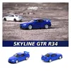 Diecast Model Inno i lager 1 64 Skyline GTR R34 V Spec II N1 White Blue Alloy Diorama Car Collection Miniature Carros Toys 230802