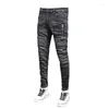 Hommes Jeans Street Fashion Hommes Rétro Noir Gris Élastique Slim Fit Spliced Designer Biker Homme Rides Patch Hip Hop Pantalon