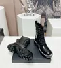 2023 Latest Women's Boots Low Heel Square Head Lace up Zipper Plaid Leather Face Formal Casual Banquet Work Matching Size 36-41 Box