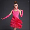 Stage Wear 3pcs/Set 2023 Latin Dance Dress Seksowne kobiety cekinowe sukienki Fringe 4 kolory