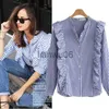 Blusas Femininas Camisas 2018 Novo Outono Blusa Feminina Vertical Listrada Gola Manga Longa Camisas Femininas Casuais Babados Tops J230802