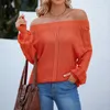 Women's Sweaters Sexy Leaky Shoulder Knitting Sweater Female Autumn Hollow One-word Neck Women Clothing Solid Color Tops Casual Style