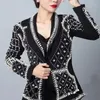 Costumes pour femmes luxe imprimé fleuri perles perlées épais Blazers manteau motif géométrique Rivets costume veste Cardigan haut court Chaquetas