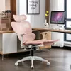 Cadeira de escritório de malha ergonômica com apoio de braço ajustável 2D, cadeira de computador com encosto alto, rosa