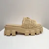 Woman Natural Crochet Flatform Sandal Woven Slipper Platform Straw Strap Slide Flat Comfort Mule Flip Flops Chunky Bottom Summer Beach House