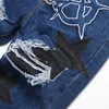 Heren Jeans Punk Stijl Blauw Gescheurd Brief Borduren MidWaisted Rechte Been Bedelaar Broek Hip Hop Mode Applique Kleding 230801