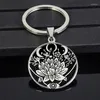 Keychains Unique Lotus Disc Keychain High Polished Elegant Charm Keyring Jewelry Llavero Gift For Men And Women YP6796