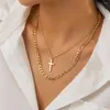 Kettingen Mode Parel Ketting Dubbele Laag Ketting Voor Mannen Vrouwen Eenvoudige Blauwe Ogen Kruis Hanger Trend Sieraden Party Gift