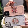 Obudowy telefonu komórkowego luksusowy lśniąca diamentowy krążkowy pierścień uchwyt telefonu do iPhone'a 14 13 12 11 Pro Max 14plus Creative Bow Towt Bling Cover L230731