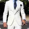 メンズスーツ結婚式新郎のための白い広いピークのラペルの男性花roomタキシードフォーマルなビジネスマンブレイザースリムフィットコスチュームhomme