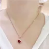 Kedjor 585 Purple Gold Fashion Simple Inlaid Red Gem Necklace Pendant Plated 14k Rose Square Leaf Clavicle Chain Jewelry