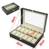 Watch Boxes 12 Slots Wrist Box Holder Storage Case Organizer Black PU Leather Display Regalos Para Hombre 30x20x8cm