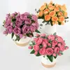 Flores Decorativas 5 Cabeças Rosas Decorações Artificiais para Casa Pografia Adereços Manual Faça Você Mesmo Flor Falsa Decoração de Casamento Rosa