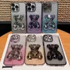 Cell Phone Cases Cute Cartoon Plating 3D Bear Phone Cases for iPhone 11 12 13 14 Pro Max 14 Plus Luxury Glitter Transparent Silicone Back Cover L230731