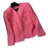 Dames Jassen 2023 Vroege Lente Effen Klein Geurig Kort Jas V-hals Roze Tweed Temperament Top