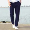 Calças masculinas de linho de algodão cor sólida casual solta cordão respirável fitness pantaloon calças de praia S-3Xl