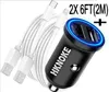 HKNOKE complet 4.8 chargeur de voiture de haute qualité cigarette véritable adaptateur de prise rapide chargeur de voiture avec câble de 2 m 6 pieds pour téléphone android iphone