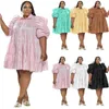 Plus Größe Kleider Puff Ärmeln Rüschen Mode Frauen Hemd Kleid Große Sommer Herbst Solide Elegante Dame 3xl 4xl 5xl 6xl