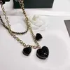 Designer jewelry necklace 22k Autumn and Winter Diamond Pattern Black Peach Heart Sheepskin Necklace Double Fragrance Neckchain Charm Pendant Girl