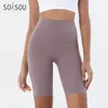 Tenue de yoga SOISOU Nylon Shorts pour femmes Gym Yoga Shorts de cyclisme Taille haute Élastique Respirant No T Line Fitness Vêtements pour femmes 24 Couleurs 230801