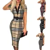 Autumn And Winter Fashion Checkered Print V Neck Long Sleeve Sexy Dress For Women