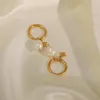 Brincos de argola charme estrela de água doce pérola brinco para mulheres de aço inoxidável banhado a ouro jóias da moda presente de festa