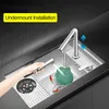 2022 Ny Hidden Bar Kitchen Sink 304 Rostfritt stål Handgjorda borstade handfat Högtryck Cup Rinser Sink med lyftkran