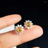 Stud Earrings Natural Real Citrine Round Small Earring 925 Sterling Silver 5 5mm 0.4ct 2pcs Gemstone Fine Jewelry For Men Or Women X21897