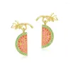 Dangle Earrings Natural Zircon Earring S925 Sterling Silver 10k Gold Plated Red Green Watermelon Women Fine Jewelry Gifts