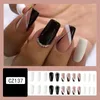 False Nails 3D Fake Accessories Faux Ongles Short Sqaure Tips With Diamond White Black Gemetric Lines Desing Press On Nail Set