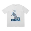 Trendy Rhude Leopard Animal Letter Print Loose Casual Men's and Women's Same Short Sleeve T-shirt